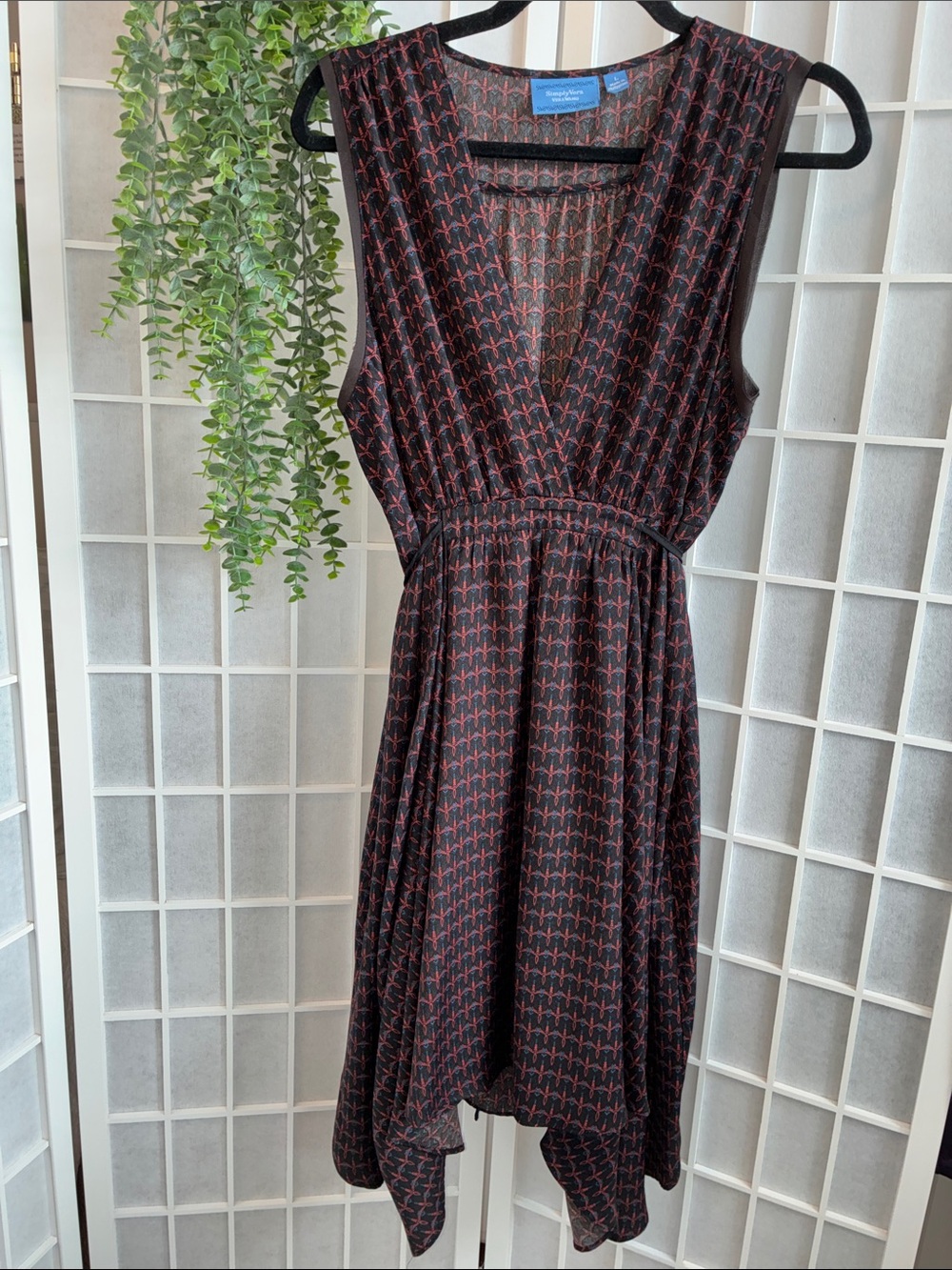 Simply Vera by Vera Wang Black Dress with Red & Blue Geometric Print, NWOT, L